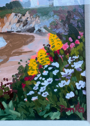Donita Lloyd Laguna Landscape with Daisies Framed Painting, 18 x 19 in with Linen Mat