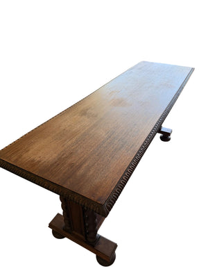 Antique Jacobean Revival Barley Twist Library Console Table – 72" x 22" x 30"