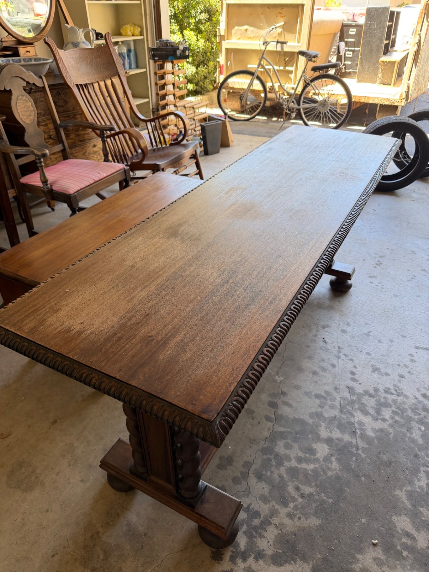 Antique Jacobean Revival Barley Twist Library Console Table – 72" x 22" x 30"