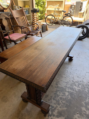 Antique Jacobean Revival Barley Twist Library Console Table – 72" x 22" x 30"