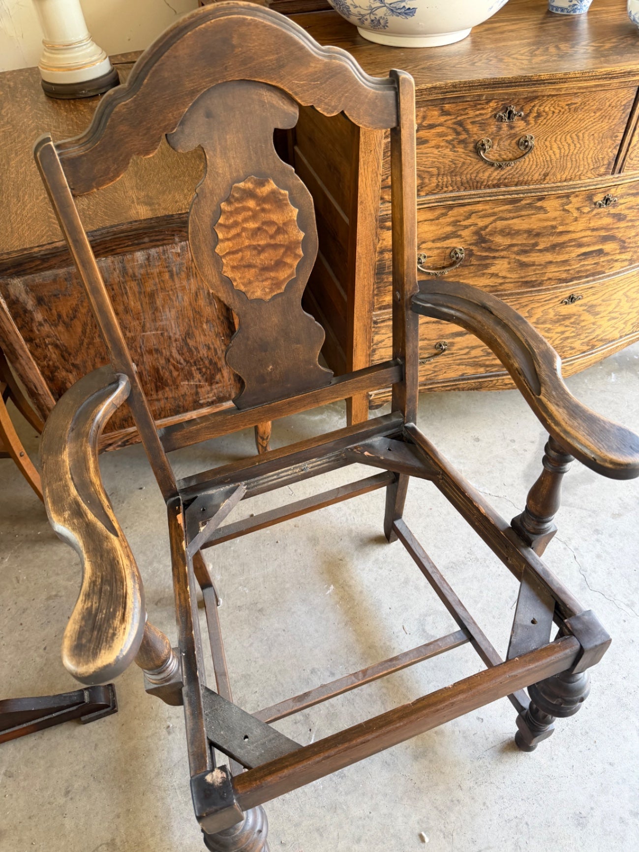 Antique Chair with Removable Seat, 25” x 18” x 40”