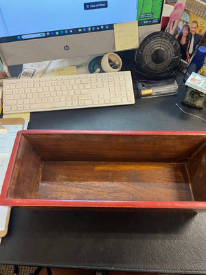 Hand Painted Red Floral Wooden Planter Box 18x6.5