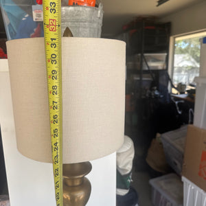 Traditional Table Lamp in Antique Brass Finish with Natural Linen Drum Shade 31"