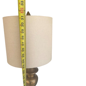 Traditional Table Lamp in Antique Brass Finish with Natural Linen Drum Shade 31"