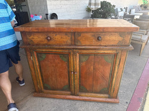 Hand-Carved Rustic Wood Cabinet Chest, 54 x 45 x 23 in