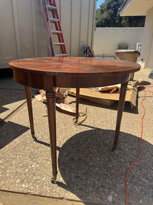 Round Mahogany Demi-Lune Console Table (30x36) Marquetry-Style Inlay Top and Felt-Lined Drawers
