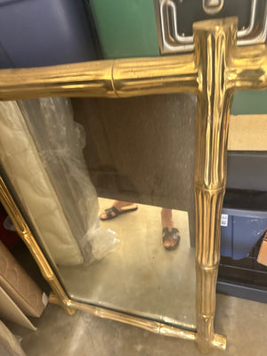 Vintage Hollywood Regency Wall Mirror Solid Cast Brass Frame 38 1/2" x 26" Length