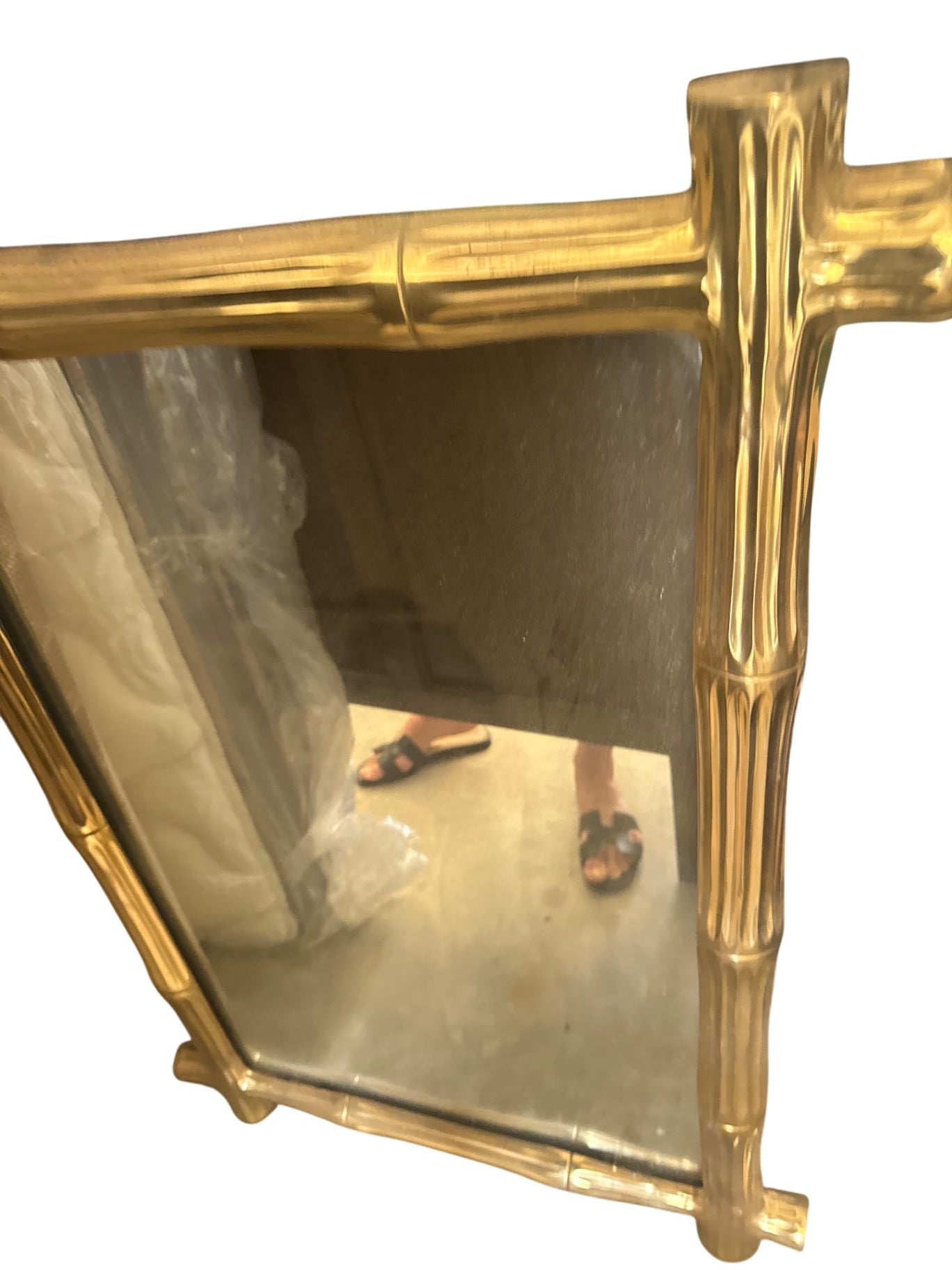 Vintage Hollywood Regency Wall Mirror Solid Cast Brass Frame 38 1/2" x 26" Length