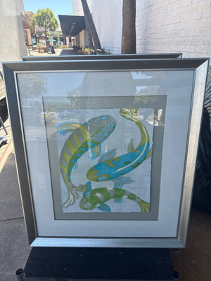 Framed Blue and Green Koi Pond Art, 40 x 35 in