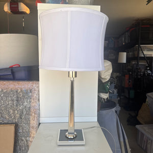 Alexa Hampton Polished Nickel Tapered Column Table Lamp with Ivory Silk Drum Shade