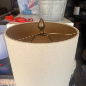 Traditional Table Lamp in Antique Brass Finish with Natural Linen Drum Shade 31"