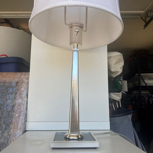 Alexa Hampton Polished Nickel Tapered Column Table Lamp with Ivory Silk Drum Shade
