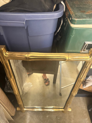 Vintage Hollywood Regency Wall Mirror Solid Cast Brass Frame 38 1/2" x 26" Length
