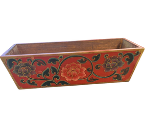 Hand Painted Red Floral Wooden Planter Box 18x6.5