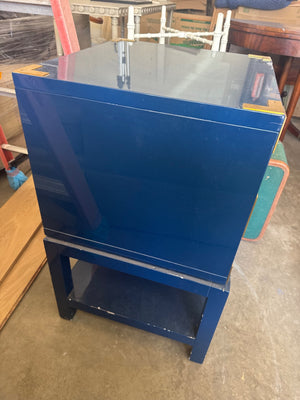 Vintage Brass Campaign-Style Nightstand in Glossy Navy Lacquer 20x18x30