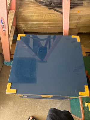 Vintage Brass Campaign-Style Nightstand in Glossy Navy Lacquer 20x18x30