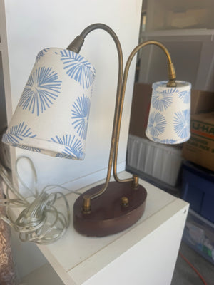 Double Brass Lamp with Custom Schumacher Fabric Shade, 17" x 17 1/2"