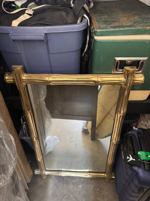 Vintage Hollywood Regency Wall Mirror Solid Cast Brass Frame 38 1/2" x 26" Length