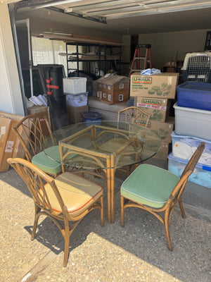 Vintage Rattan/Faux Bamboo Dining Table and 4 Chair Set