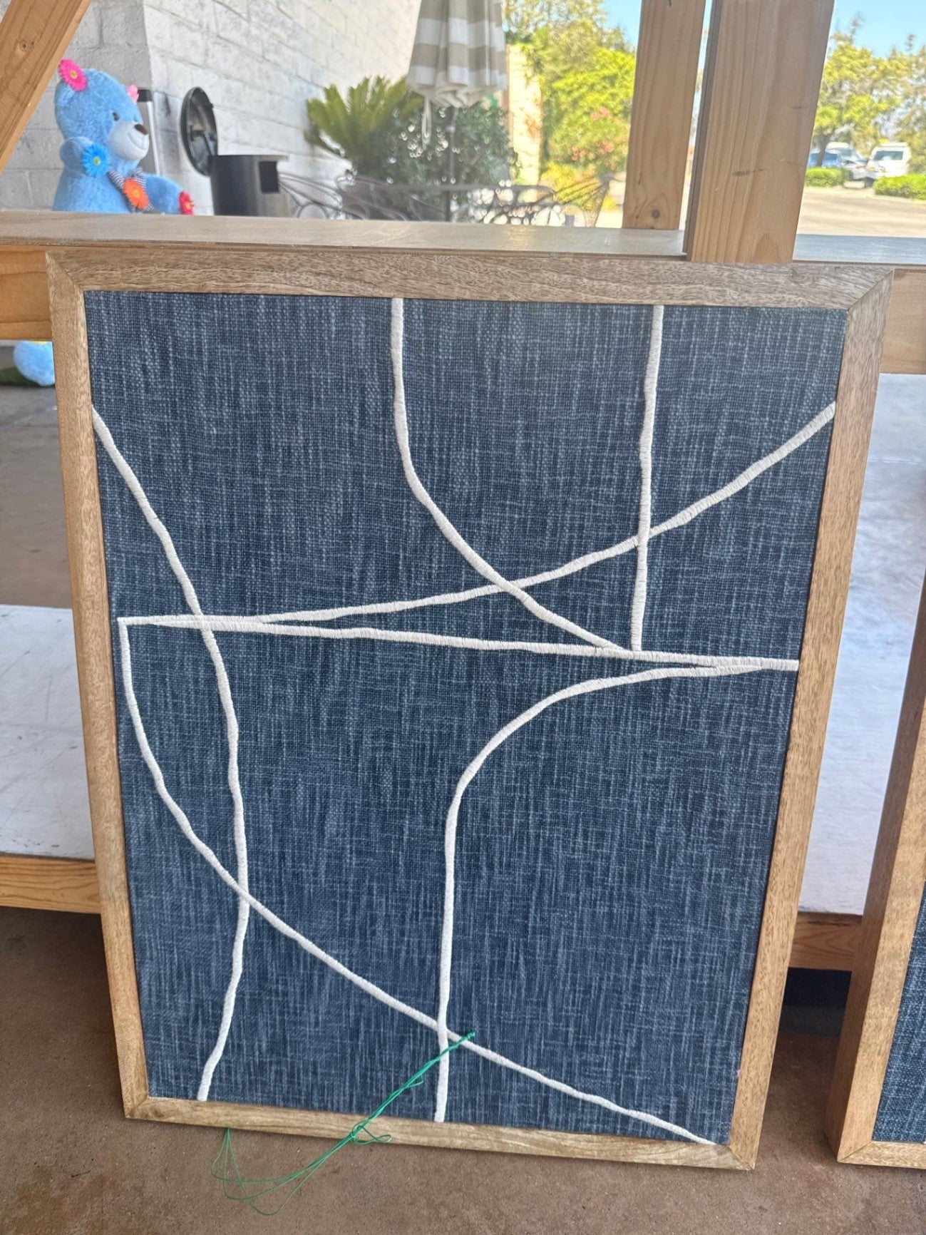 Framed Denim Textile Abstract Wall Art 26 x 20 inches