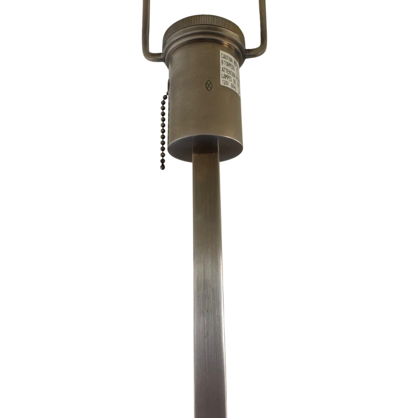 Brushed Nickel Table Lamp with White Fabric Drum Shade (26” Tall, 13” Shade Width)