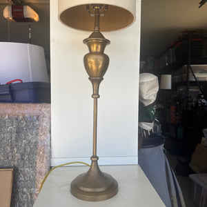 Traditional Table Lamp in Antique Brass Finish with Natural Linen Drum Shade 31"