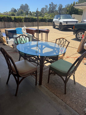 Vintage Rattan/Faux Bamboo Dining Table and 4 Chair Set