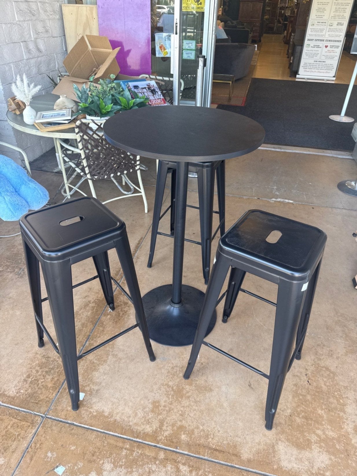 Five-Piece Black Bar Table and 4 Metal Stool Set