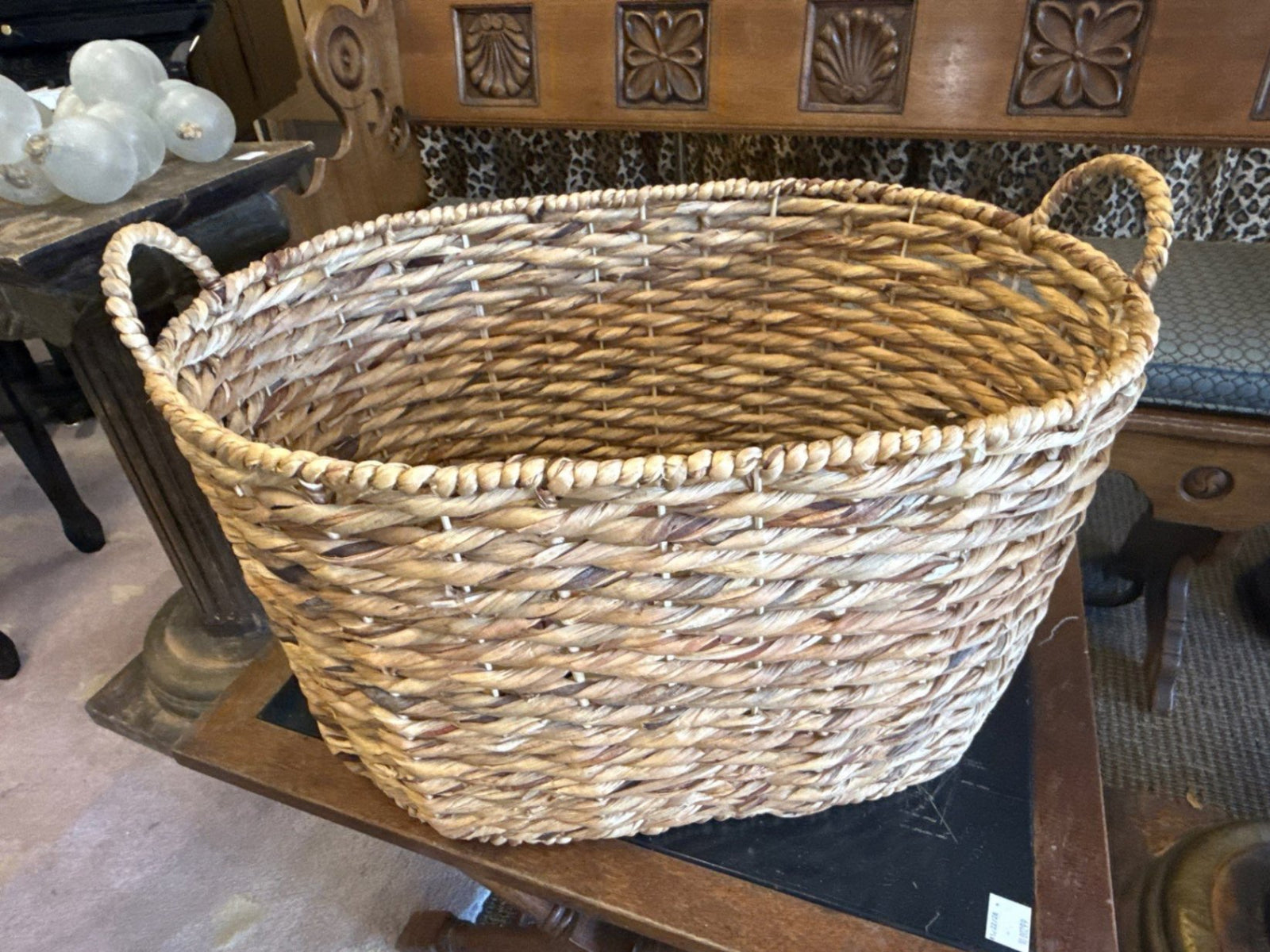 Large Handled Woven Storage Basket, 24 x 16 x 15 in