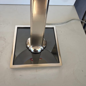 Alexa Hampton Polished Nickel Tapered Column Table Lamp with Ivory Silk Drum Shade