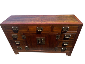 Chinese-Style Wood Cabinet with Brass Hardware