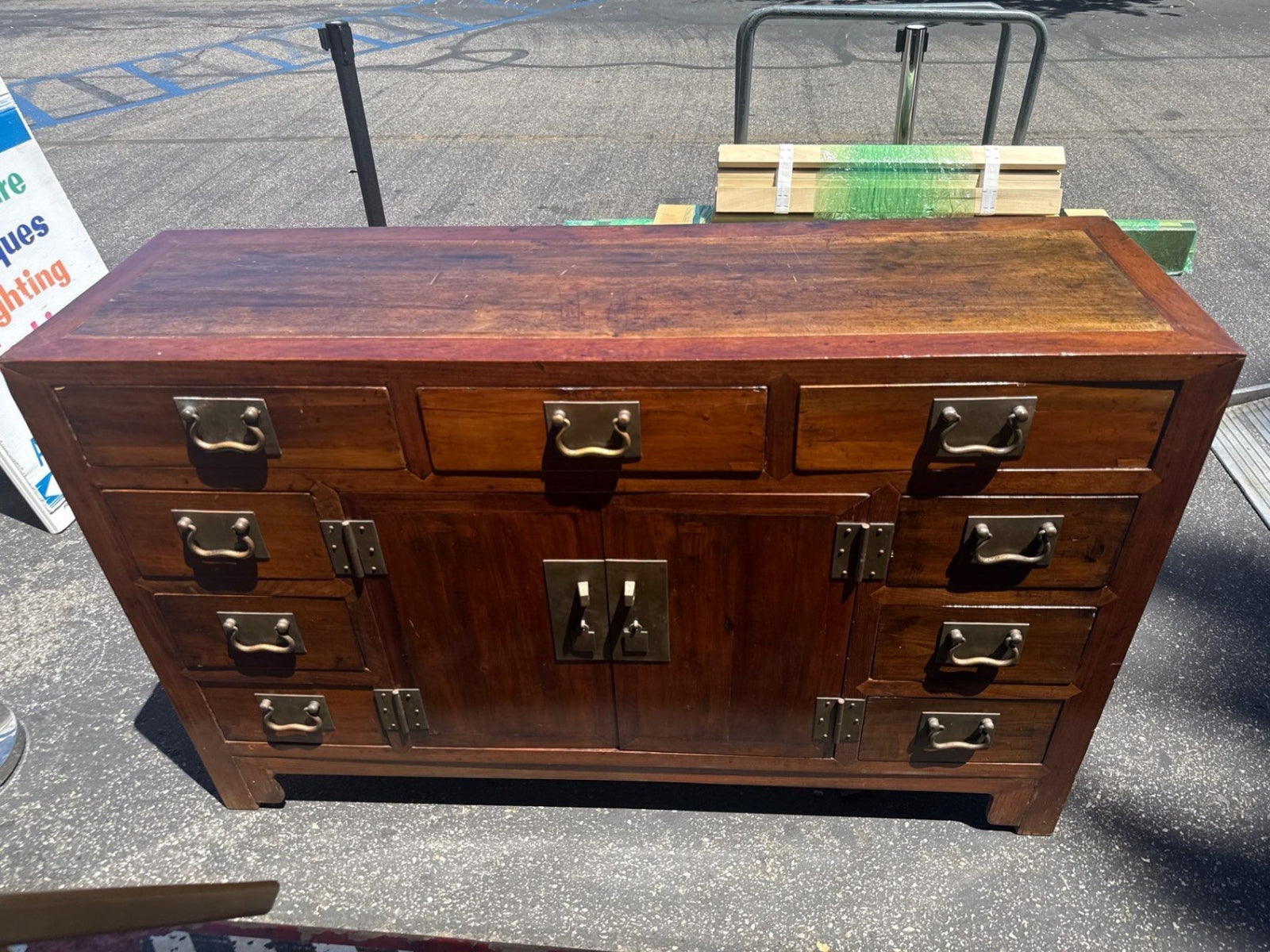 Chinese-Style Wood Cabinet with Brass Hardware