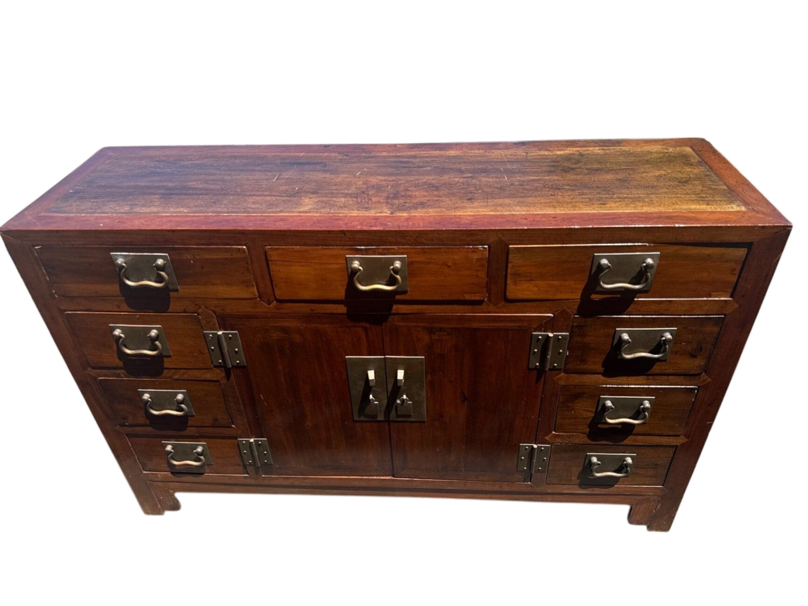 Chinese-Style Wood Cabinet with Brass Hardware