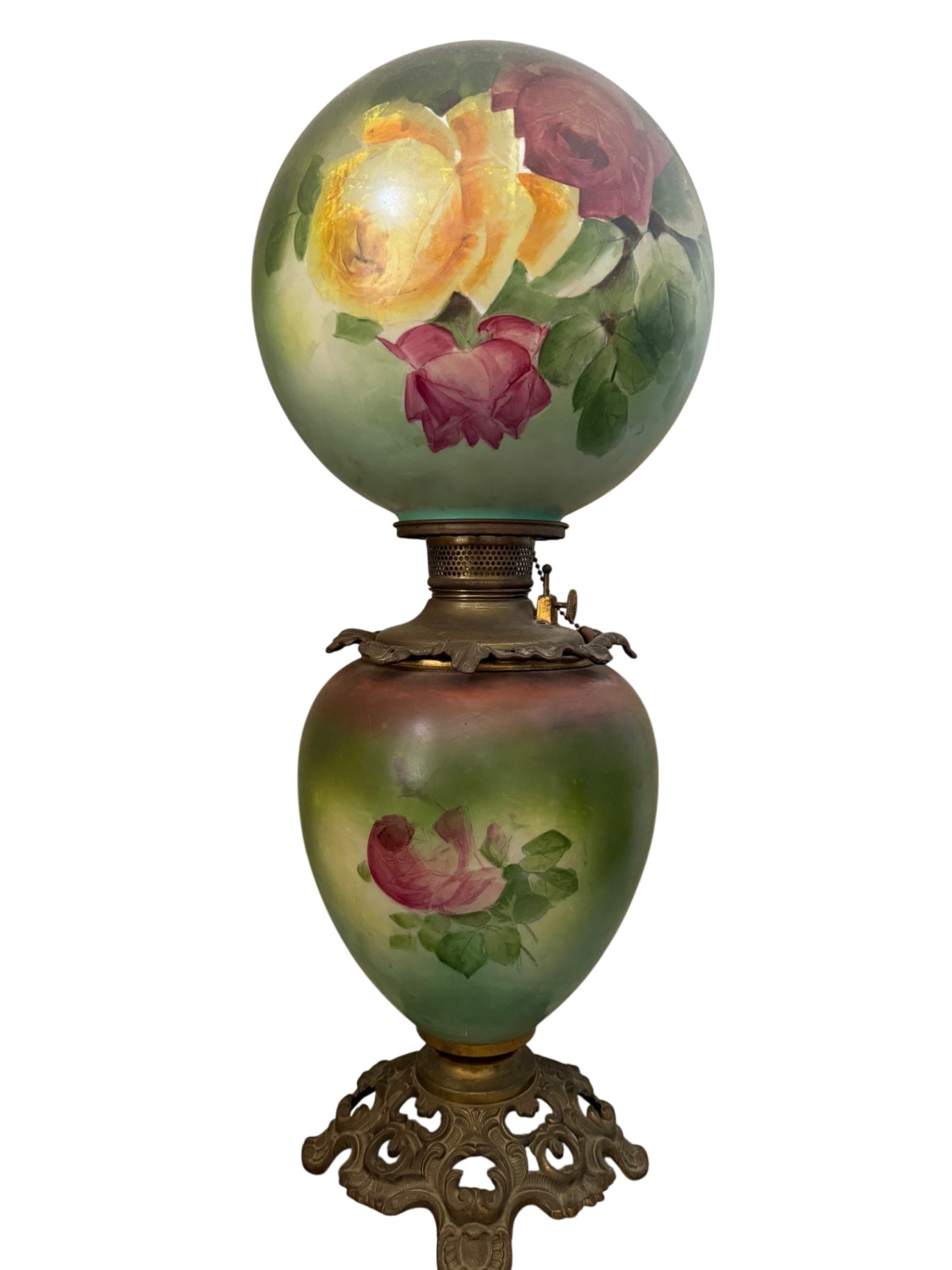 Antique "Gone with the Wind" Table Lamp (Repaired) Converted to Electric with Plug, 29" x 10 1/2"