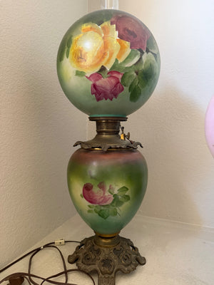Antique "Gone with the Wind" Table Lamp (Repaired) Converted to Electric with Plug, 29" x 10 1/2"