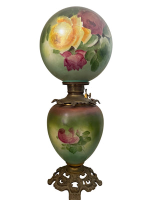 Antique "Gone with the Wind" Table Lamp (Repaired) Converted to Electric with Plug, 29" x 10 1/2"