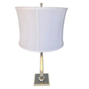 Alexa Hampton Polished Nickel Tapered Column Table Lamp with Ivory Silk Drum Shade