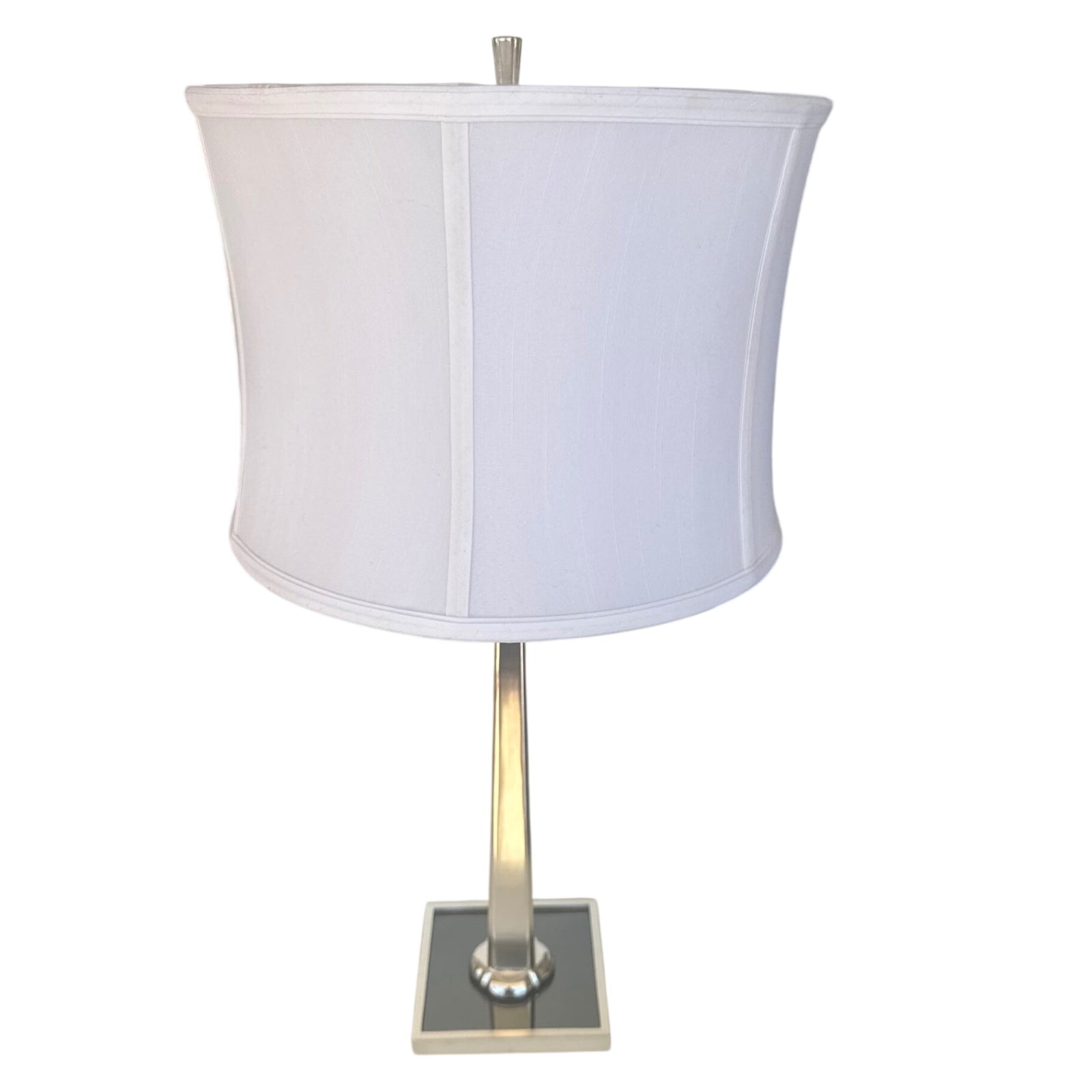 Alexa Hampton Polished Nickel Tapered Column Table Lamp with Ivory Silk Drum Shade
