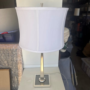 Alexa Hampton Polished Nickel Tapered Column Table Lamp with Ivory Silk Drum Shade