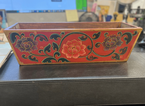 Hand Painted Red Floral Wooden Planter Box 18x6.5