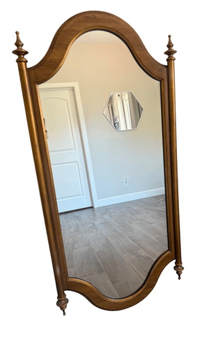 Vintage Hollywood Regency Arched Top & Bottom With Finials Gold Wood Frame Mirror Approx  43" Tall x 24" We Have 2 Identical In Stock