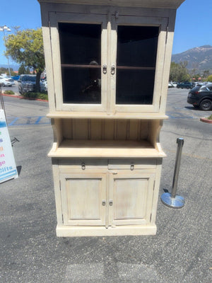 Tall Distressed Cream Two-Piece Display Hutch, 84 x 40 x 24 in