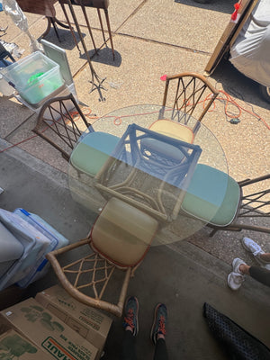 Vintage Rattan/Faux Bamboo Dining Table and 4 Chair Set