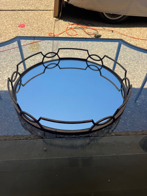 Wrought Iron Round Mirrored Tray, 20" Diameter