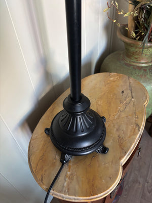 Pair of Black Table Lamps with Black and White Shade Accents (31” and 30” Tall)
