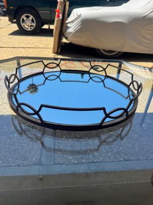 Wrought Iron Round Mirrored Tray, 20" Diameter