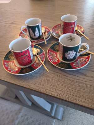 Neiman Marcus Red, Blue & Gold China Porcelain Dinnerware Set