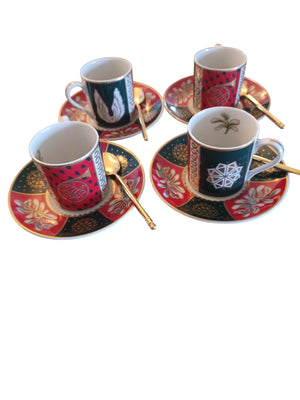 Neiman Marcus Red, Blue & Gold China Porcelain Dinnerware Set