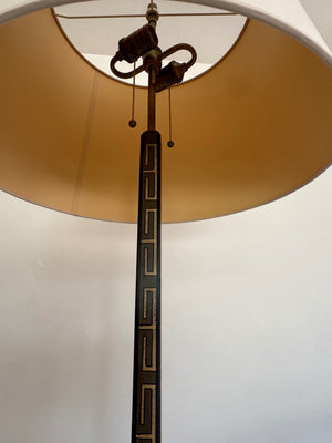 John Rosselli “Makis” Floor Lamp for Visual Comfort (Visual Comfort) — Black with Gold Greek Key Accents, 68.5 