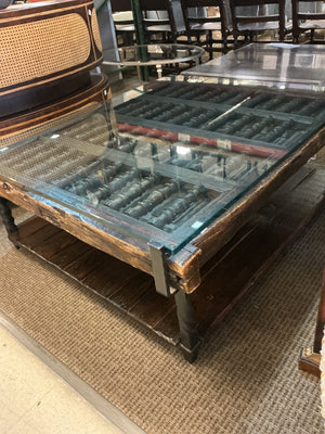 Spanish Colonial Architectural Coffee Table with Glass Top 50x42x20